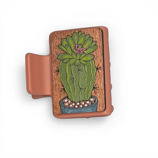 Potted Cactus Painted Hair Clip - Small 2"