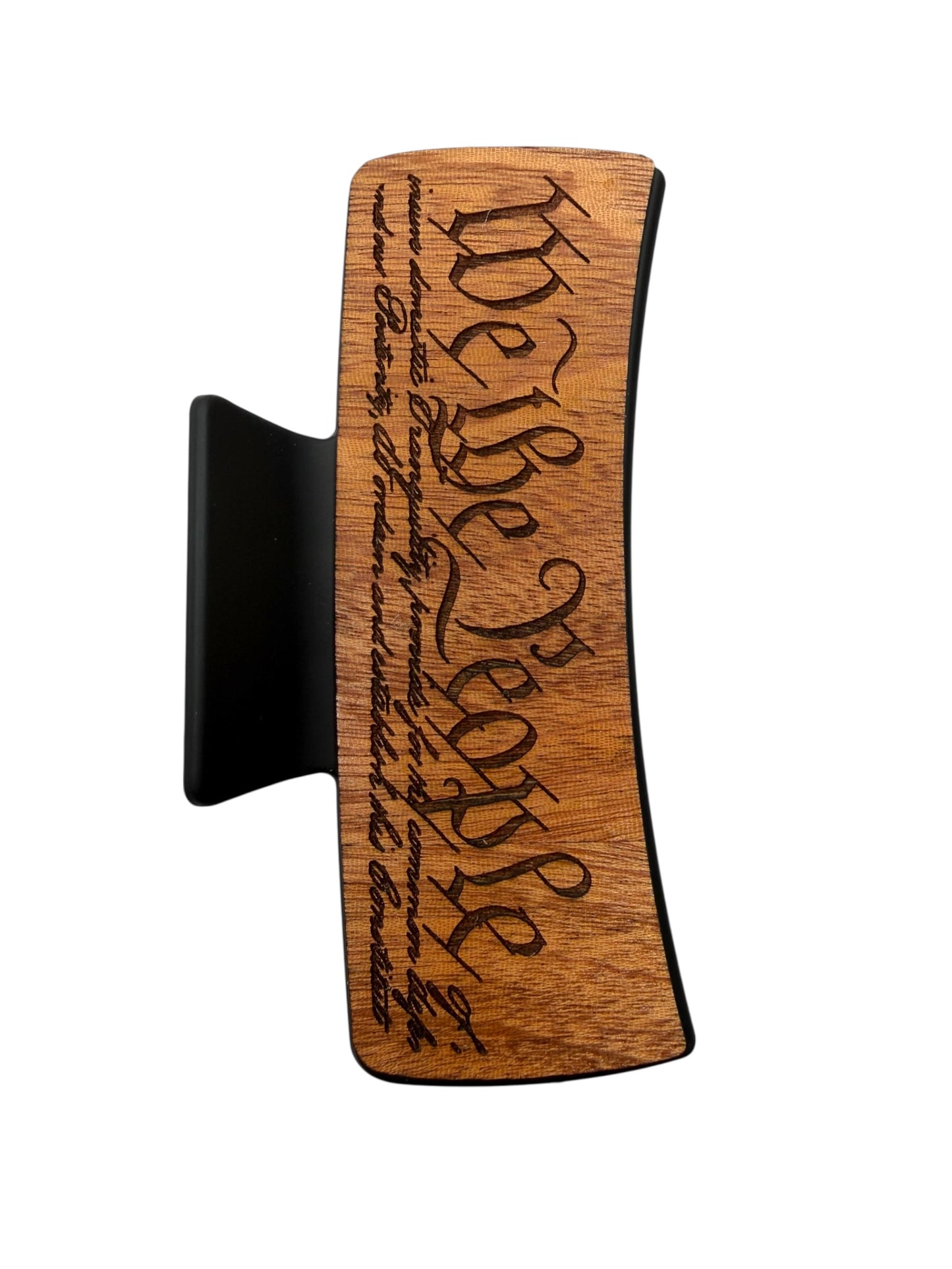 We the People Engraved Wooden Hair Clip - Large 4"