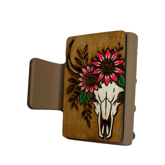Cow Skull Flower Crown Hair Claw - Small 2"