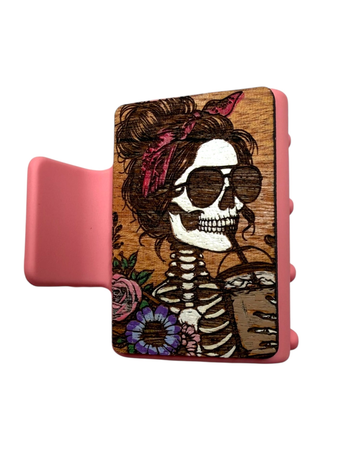 Coffee Skeleton - Small Engraved Hair Claw