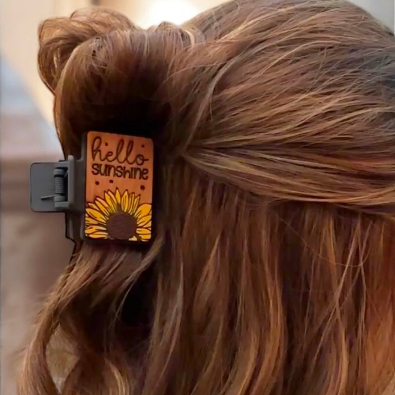 Hello Sunshine Wooden Claw Clip