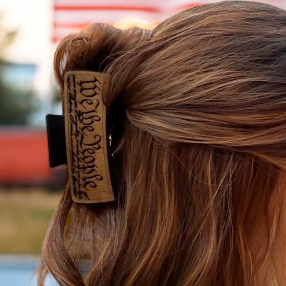 We the People Engraved Wooden Hair Clip