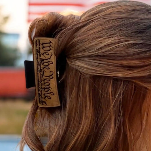 We the People Engraved Wooden Hair Clip - Large 4"
