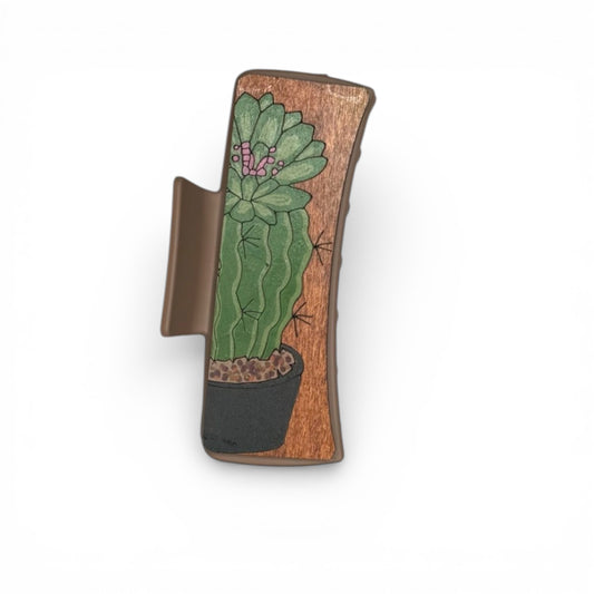 Potted Cactus Painted Hair Clip - Large 4"