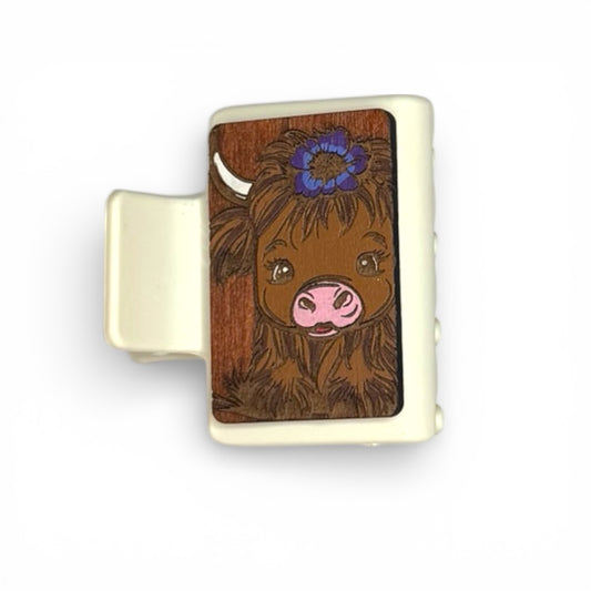 Highland Cow with Flower - Small Hair Claw