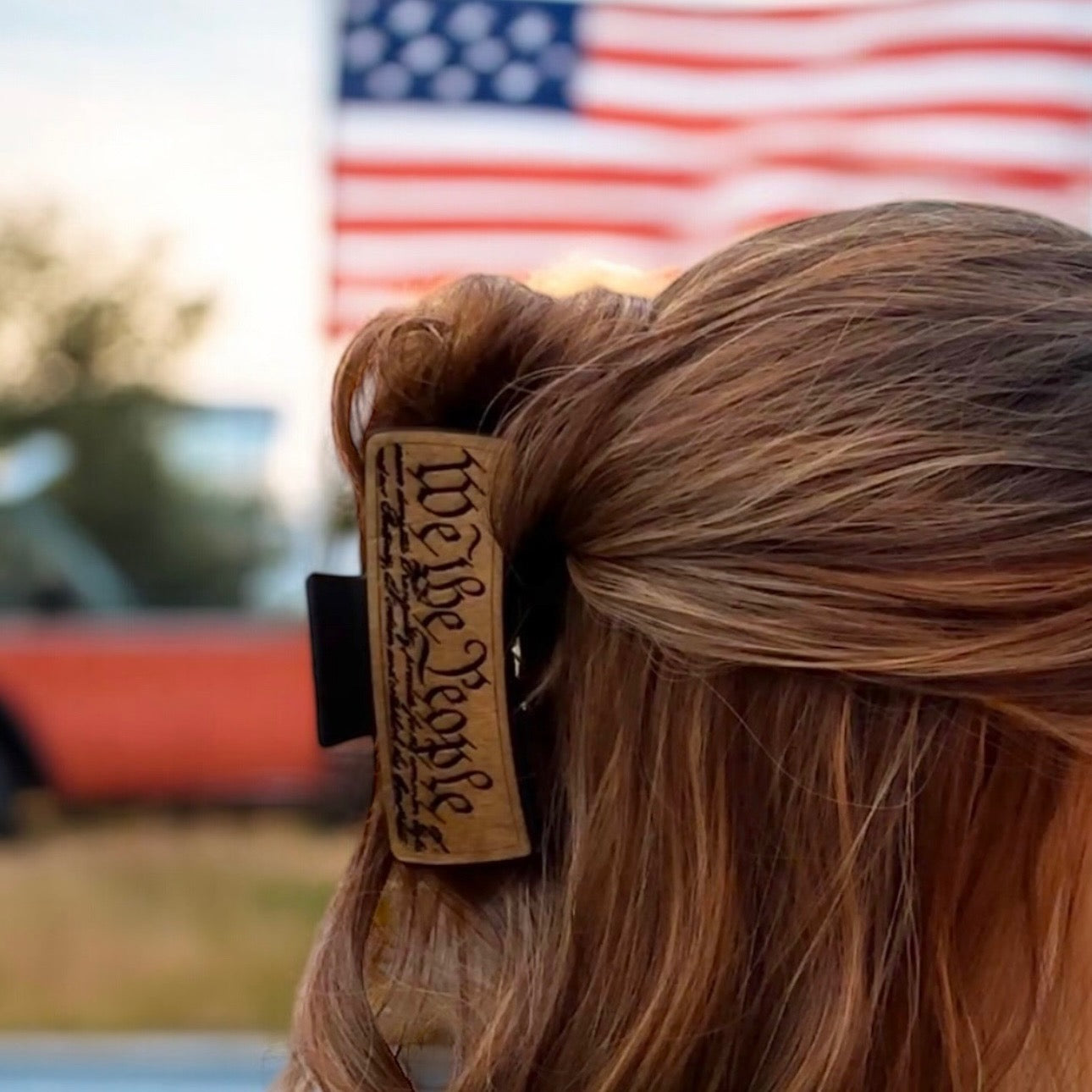 We the People Engraved Wooden Hair Clip