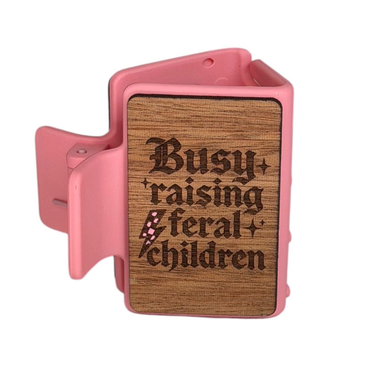 Busy raising feral children engraved Claw Clip 2”