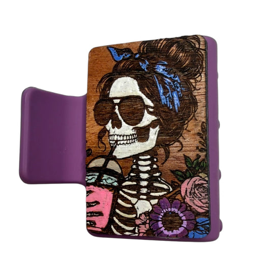 Coffee Skeleton - Small Engraved Hair Claw