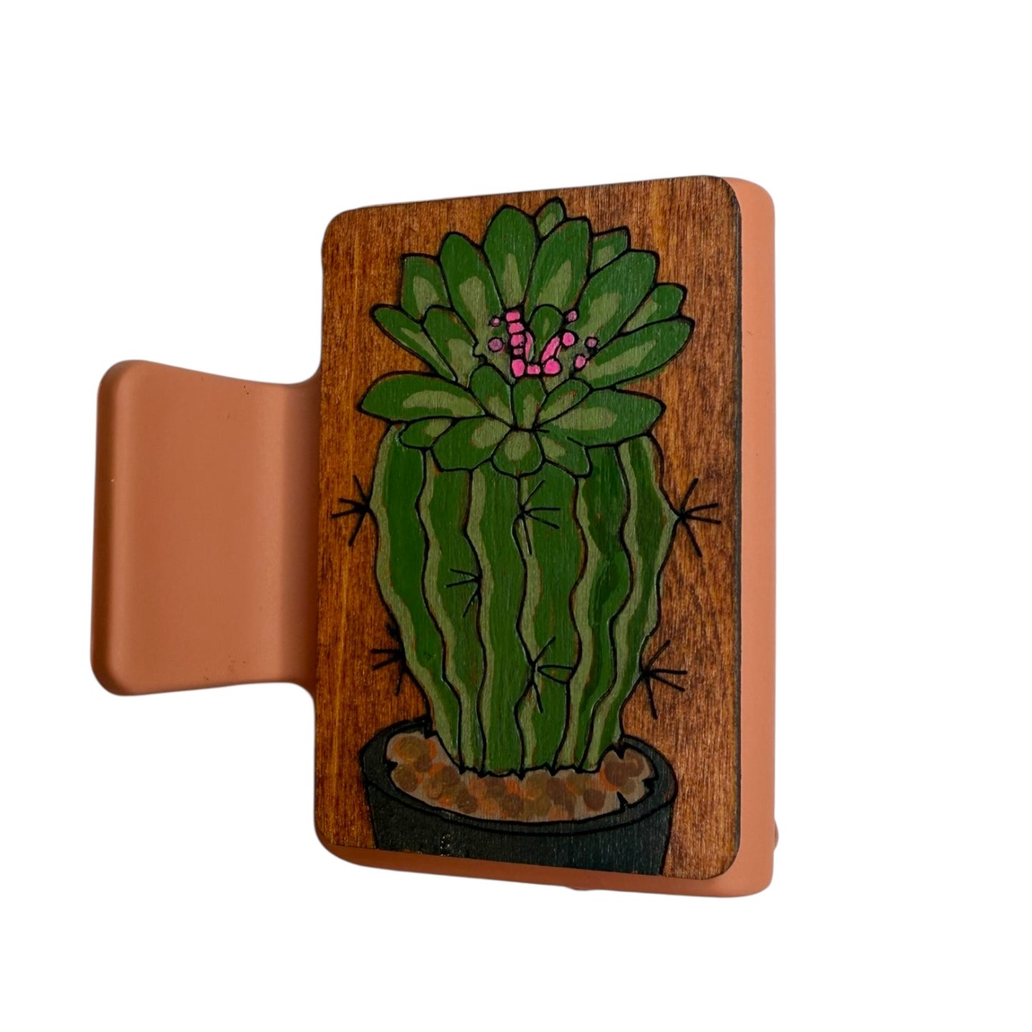 Potted Cactus Painted Hair Clip - Small 2"