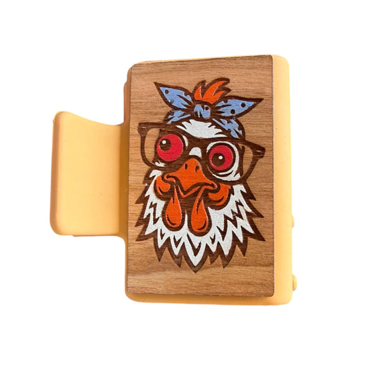 Crazy Chicken Engraved Claw Clip 2”