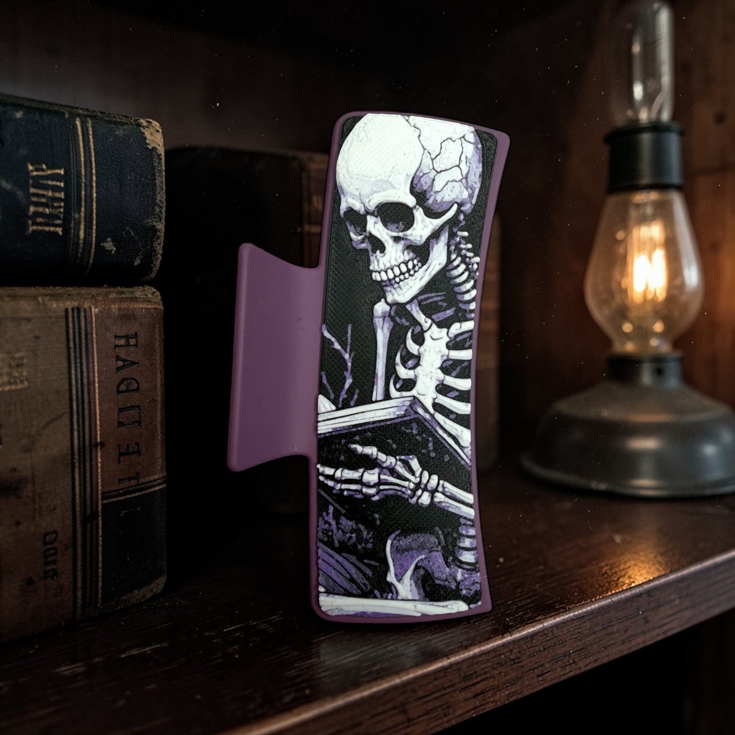 Skeleton Reading Large Hair Claw Clip