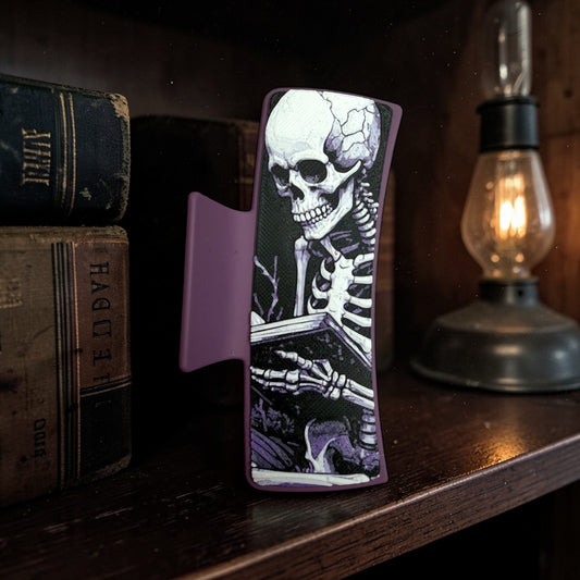 Skeleton Reading Large Hair Claw Clip