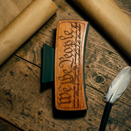 We the People Engraved Wooden Hair Clip - Large 4"