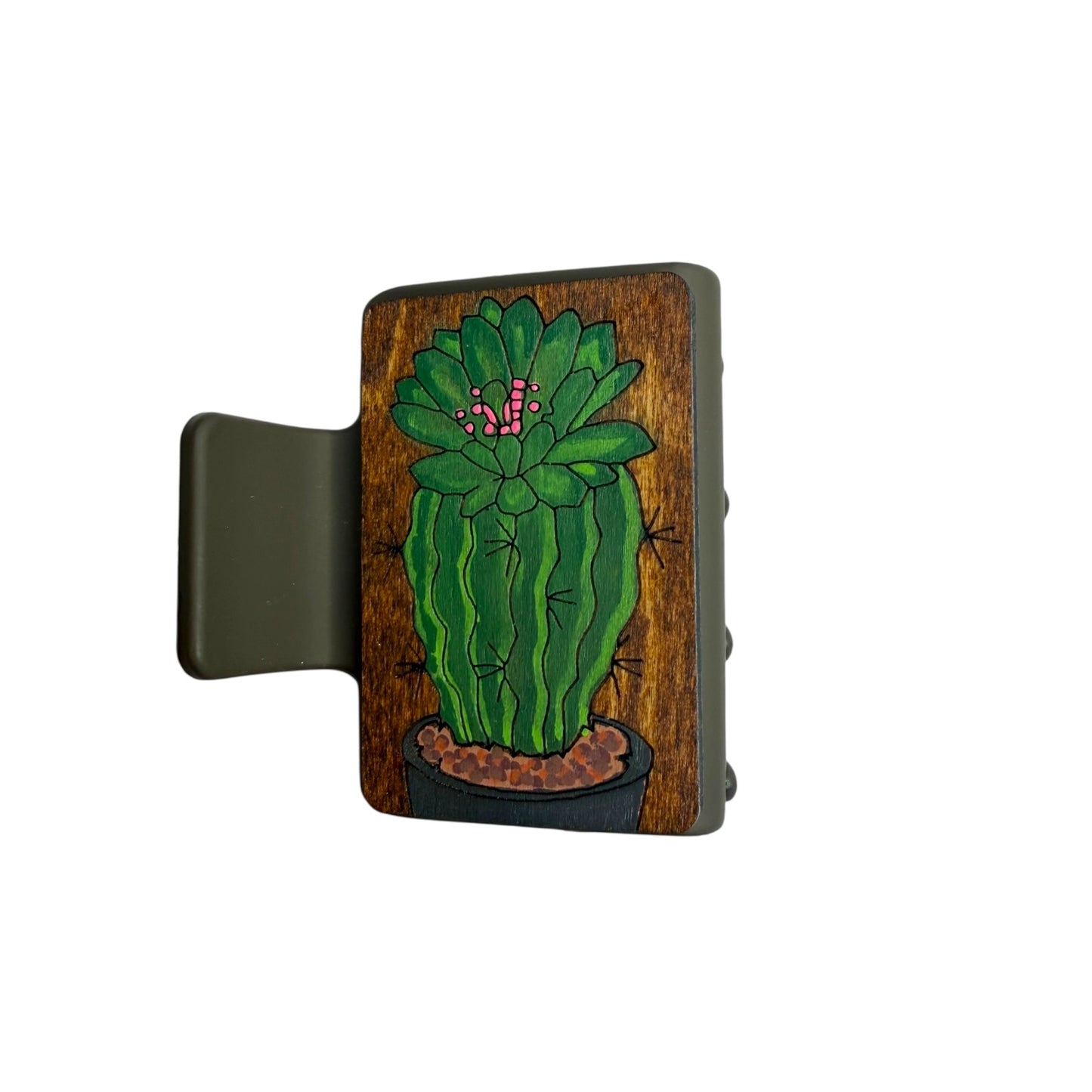 Potted Cactus Painted Hair Clip - Small 2"
