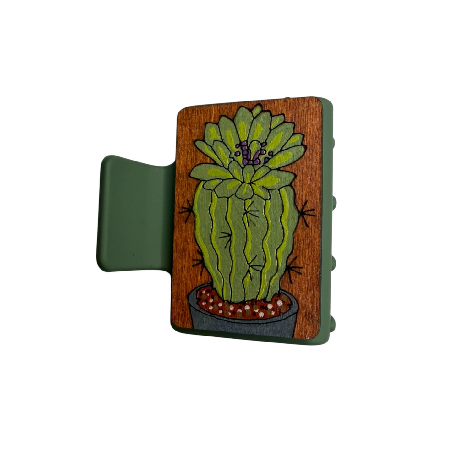 Potted Cactus Painted Hair Clip - Small 2"