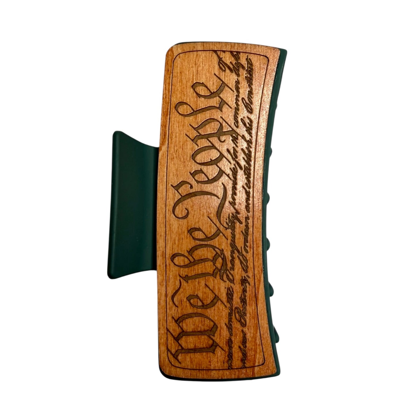 We the People Engraved Wooden Hair Clip - Large 4"