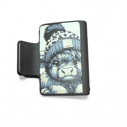 Cow w/Leopard Hat Small Claw Clip