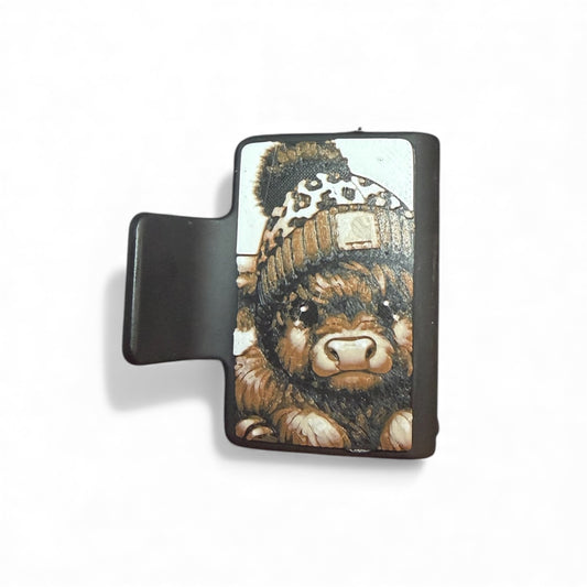 Cow w/Leopard Hat Small Claw Clip
