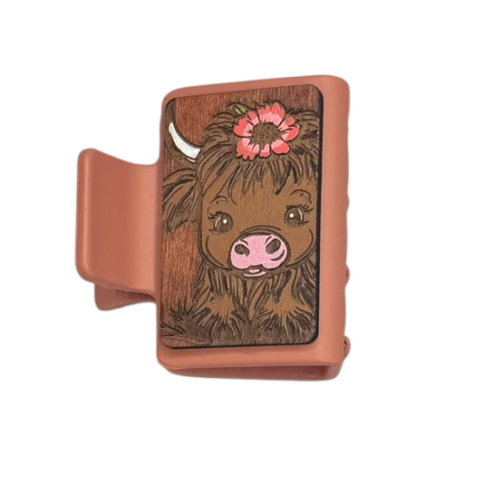 Highland Cow with Flower - Small Hair Claw