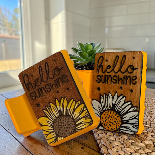 Hello Sunshine Wooden Claw Clip - Small