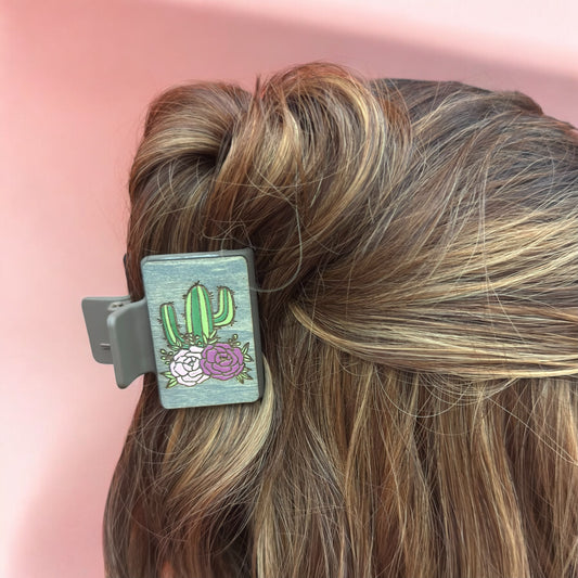 Small Cactus with Flower Hair Claw Clip