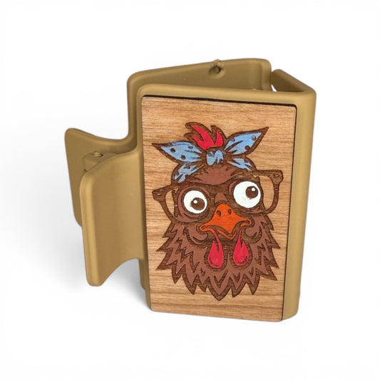 Crazy Chicken Engraved Claw Clip 2”