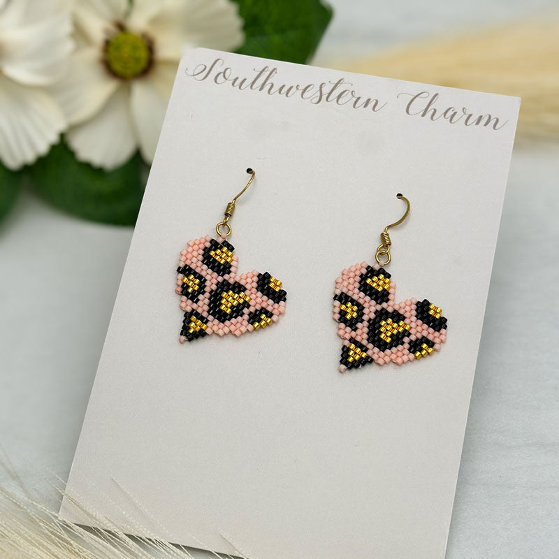 Amore Cheetah Heart Gold Earrings