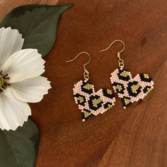 Pink heart cheetah earrings